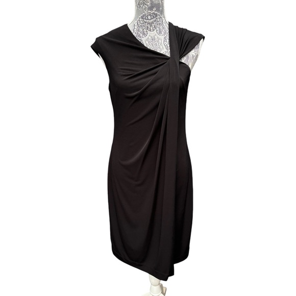 Musette Black Sleeveless Asymmetrical Neckline Draped Black Dress, LBD - Picture 1 of 8